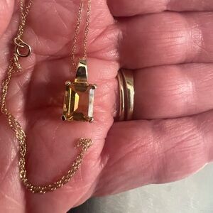 Solid 10K Yellow Gold 18” Chain with an approx 1.25 Emerald Cut Citrine Pendant